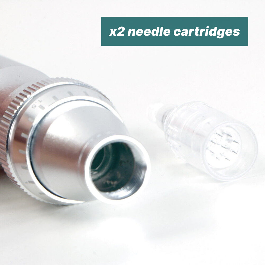 Derma Glow Dermapen • Electric rechargeable microneedling pen + spare battery and cartridges