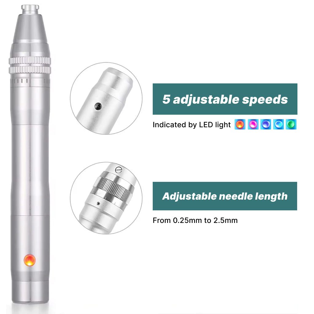 Derma Glow Dermapen • Electric rechargeable microneedling pen + spare battery and cartridges