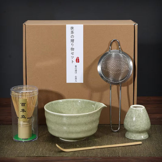 5-piece Matcha Tea Set (Bowl, Whisk, Stand, Scoop, Strainer)