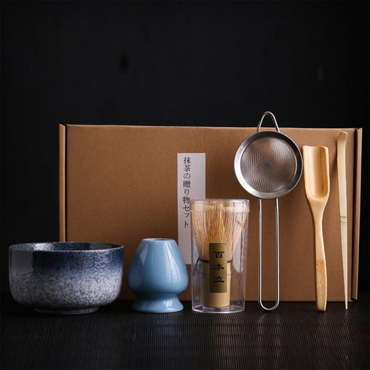 6-piece Matcha Tea Set (Bowl, Whisk, Stand, Scoop, Spoon, Strainer)
